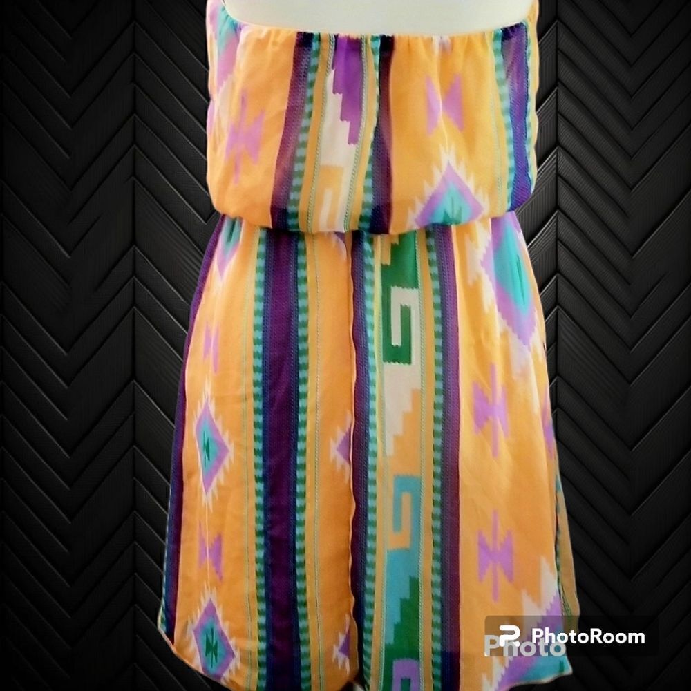 5/$25 Bella D. Strapless Aztec style summer dress - Picture 3 of 4